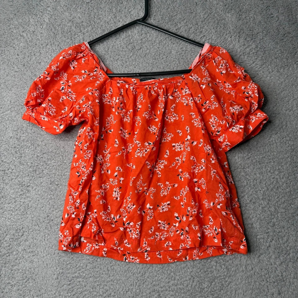 Ann Taylor Petite Orange Floral Puff Sleeve Blouse — Women's XSP