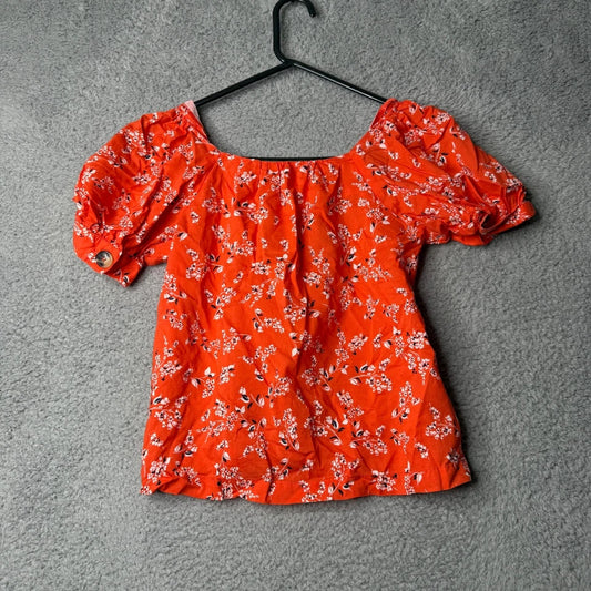 Ann Taylor Petite Orange Floral Puff Sleeve Blouse — Women's XSP