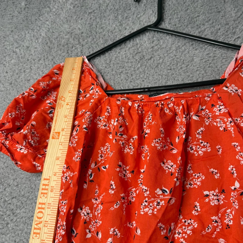 Ann Taylor Petite Orange Floral Puff Sleeve Blouse — Women's XSP