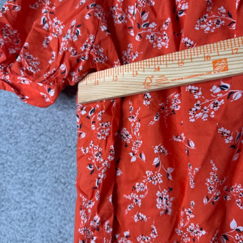 Ann Taylor Petite Orange Floral Puff Sleeve Blouse — Women's XSP